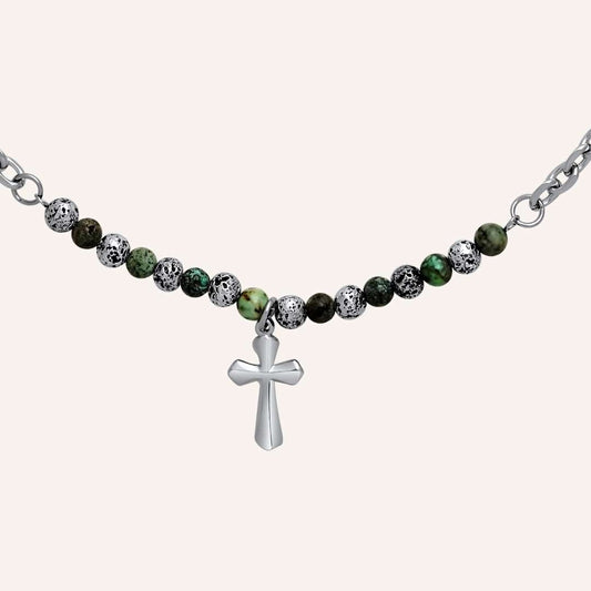 Fabio Hybrid Bead Cross Necklace (Green) - BLFX