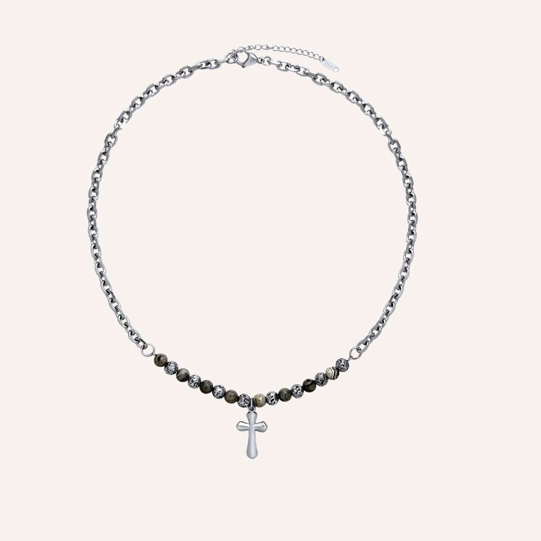 Fabio Hybrid Bead Cross Necklace (Grey) - BLFX