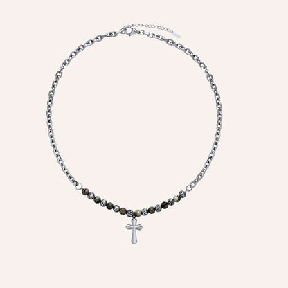 Fabio Hybrid Bead Cross Necklace (Grey) - BLFX