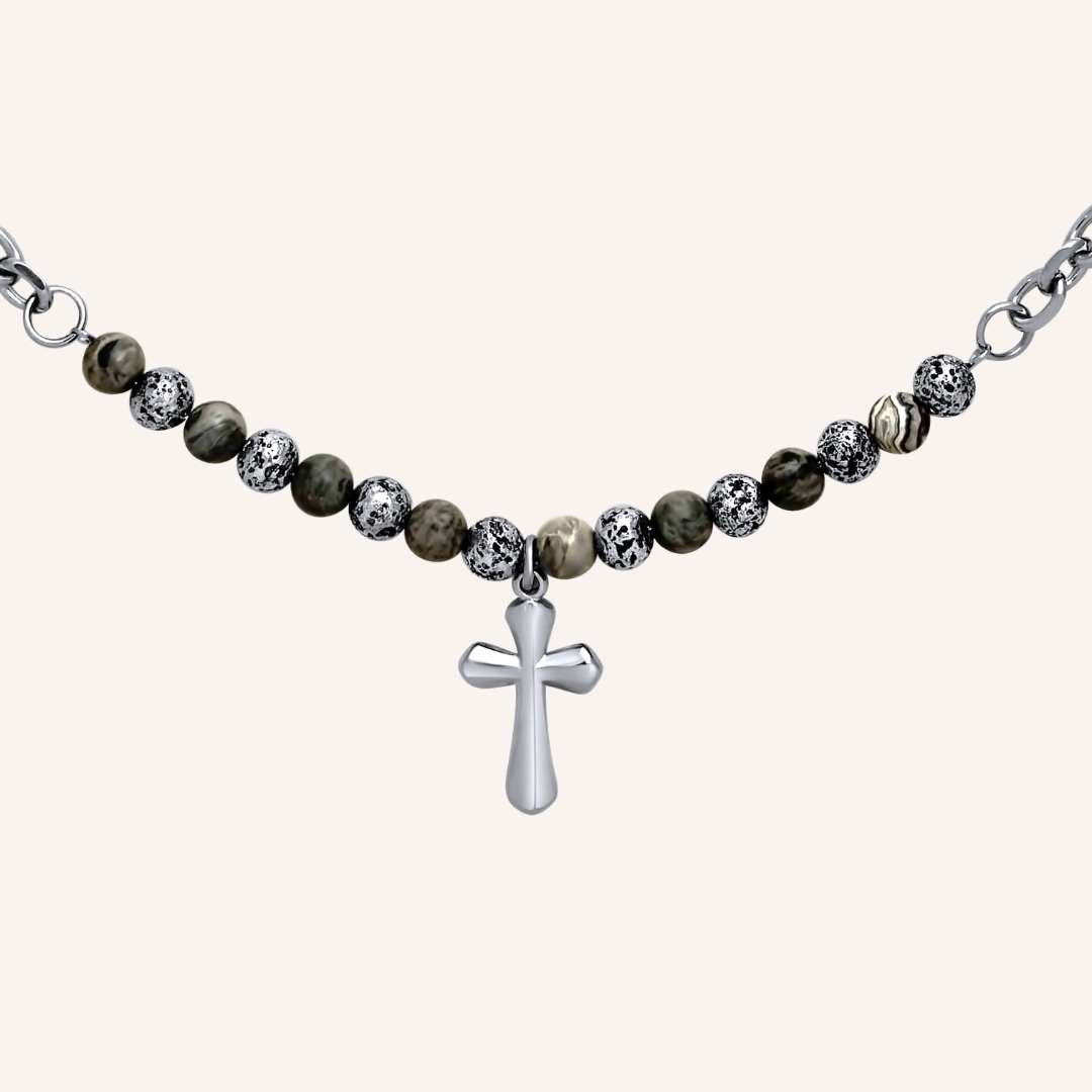 Fabio Hybrid Bead Cross Necklace (Grey) - BLFX