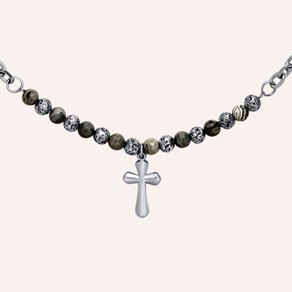 Fabio Hybrid Bead Cross Necklace (Grey) - BLFX