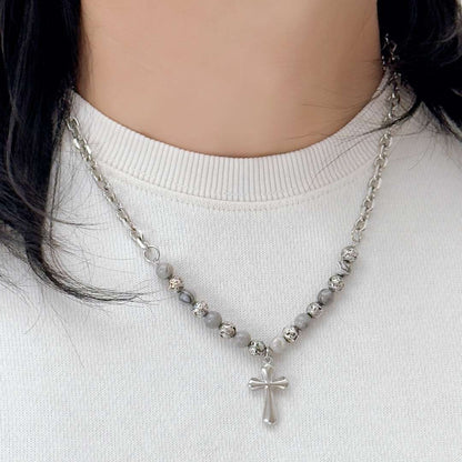 Fabio Hybrid Bead Cross Necklace (Grey) - BLFX