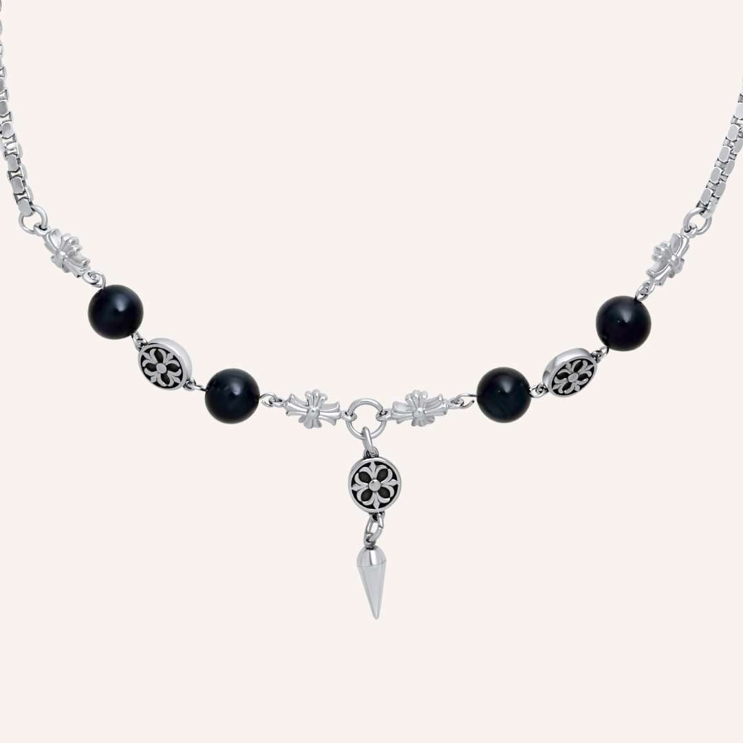 Garret Chrome Cross Blue Tiger Eye Necklace - BLFX