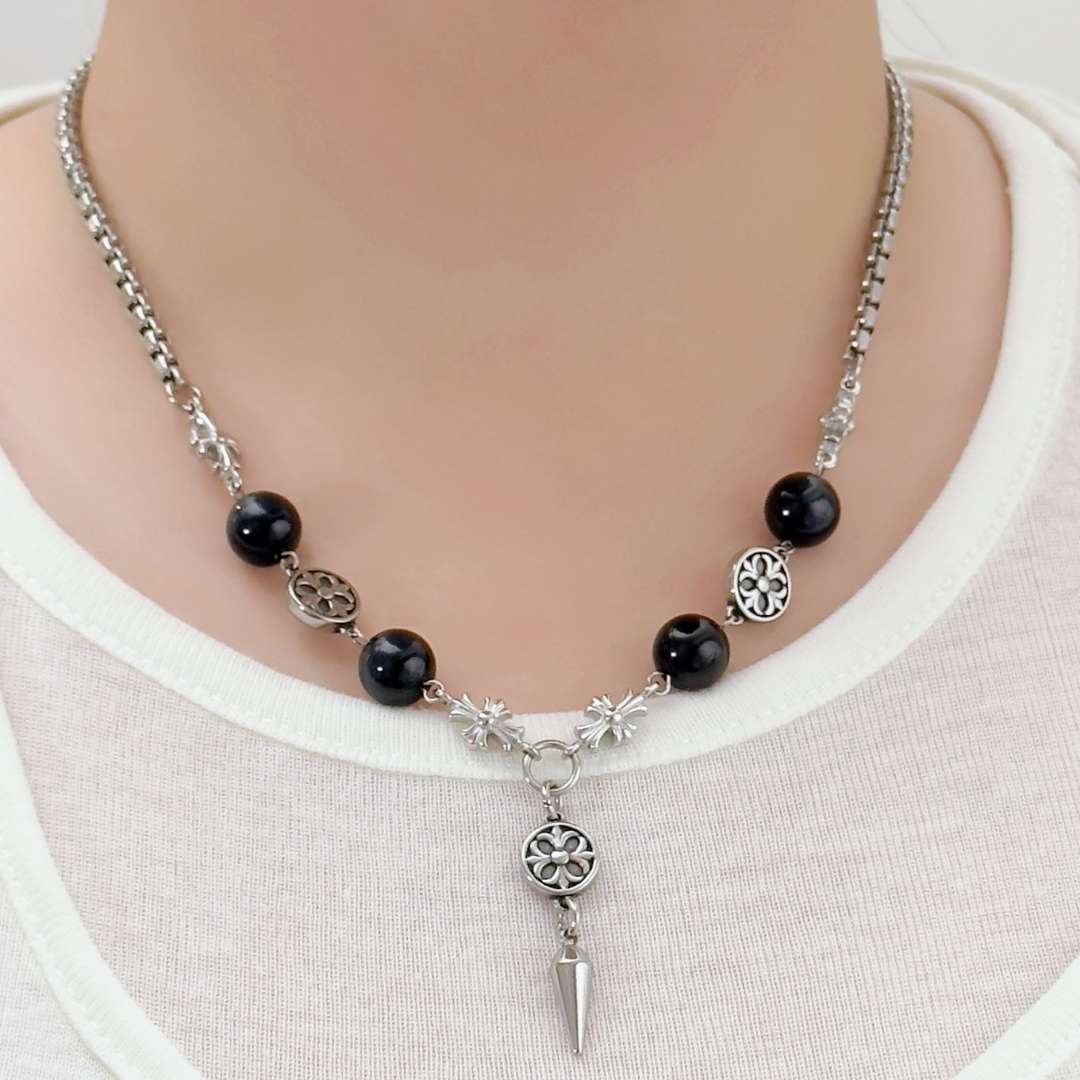 Garret Chrome Cross Blue Tiger Eye Necklace - BLFX