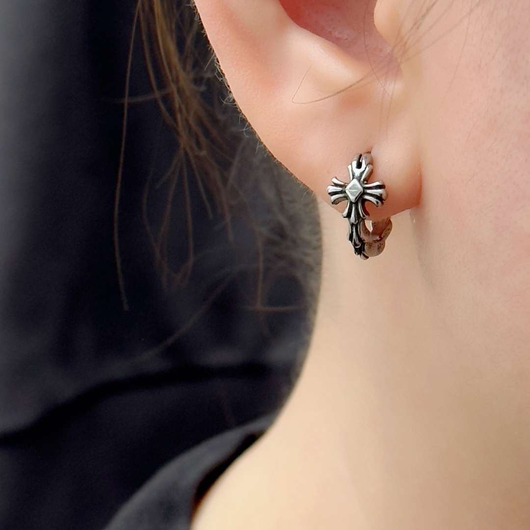Ansel Chrome Cross Hoop Earring - Single - BLFX