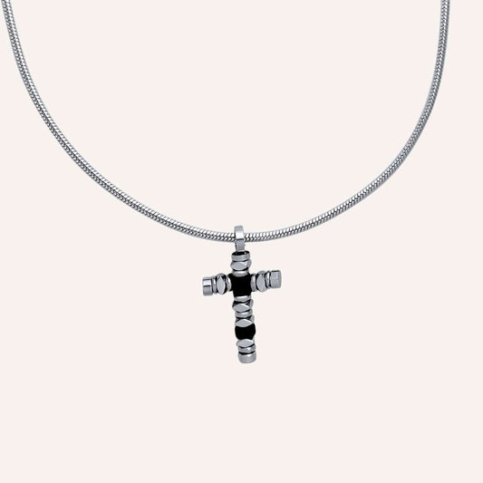 Granger Bead Cross Long Necklace (Black) - BLFX