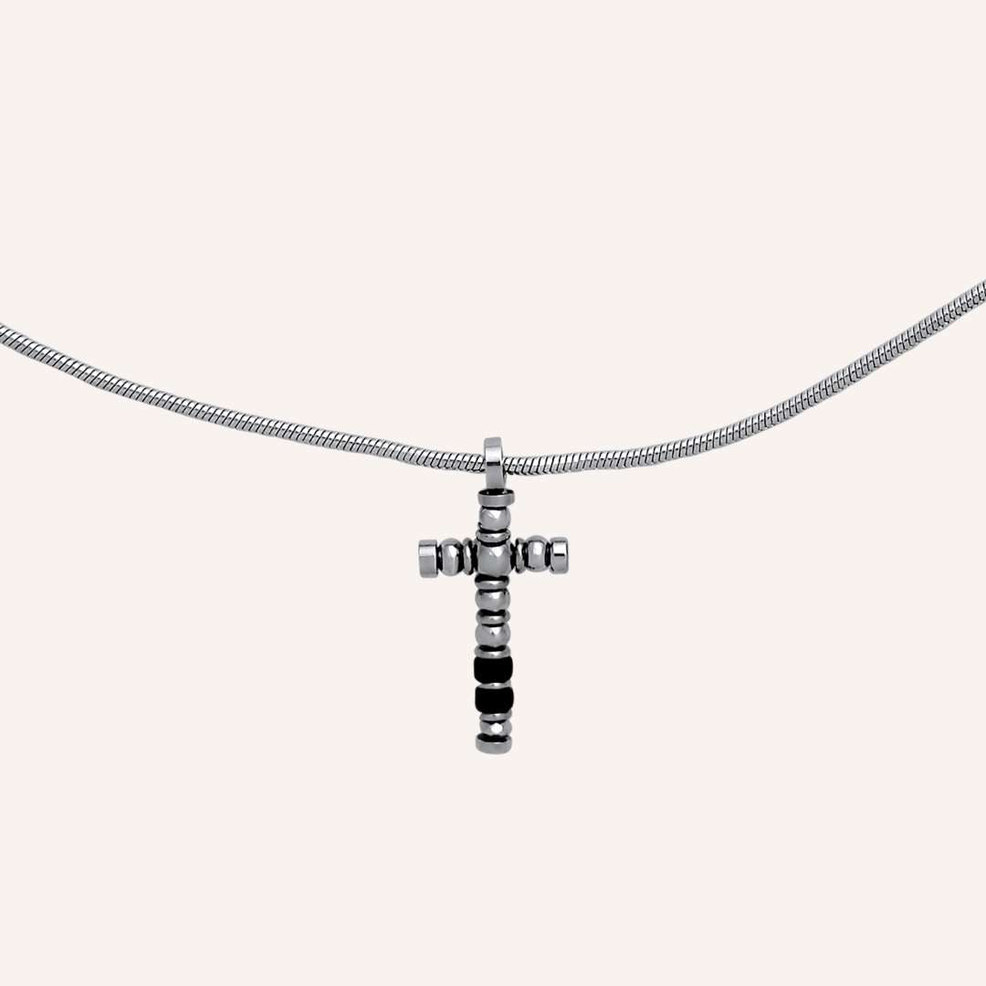 Granger Bead Cross Long Necklace (Silver) - BLFX