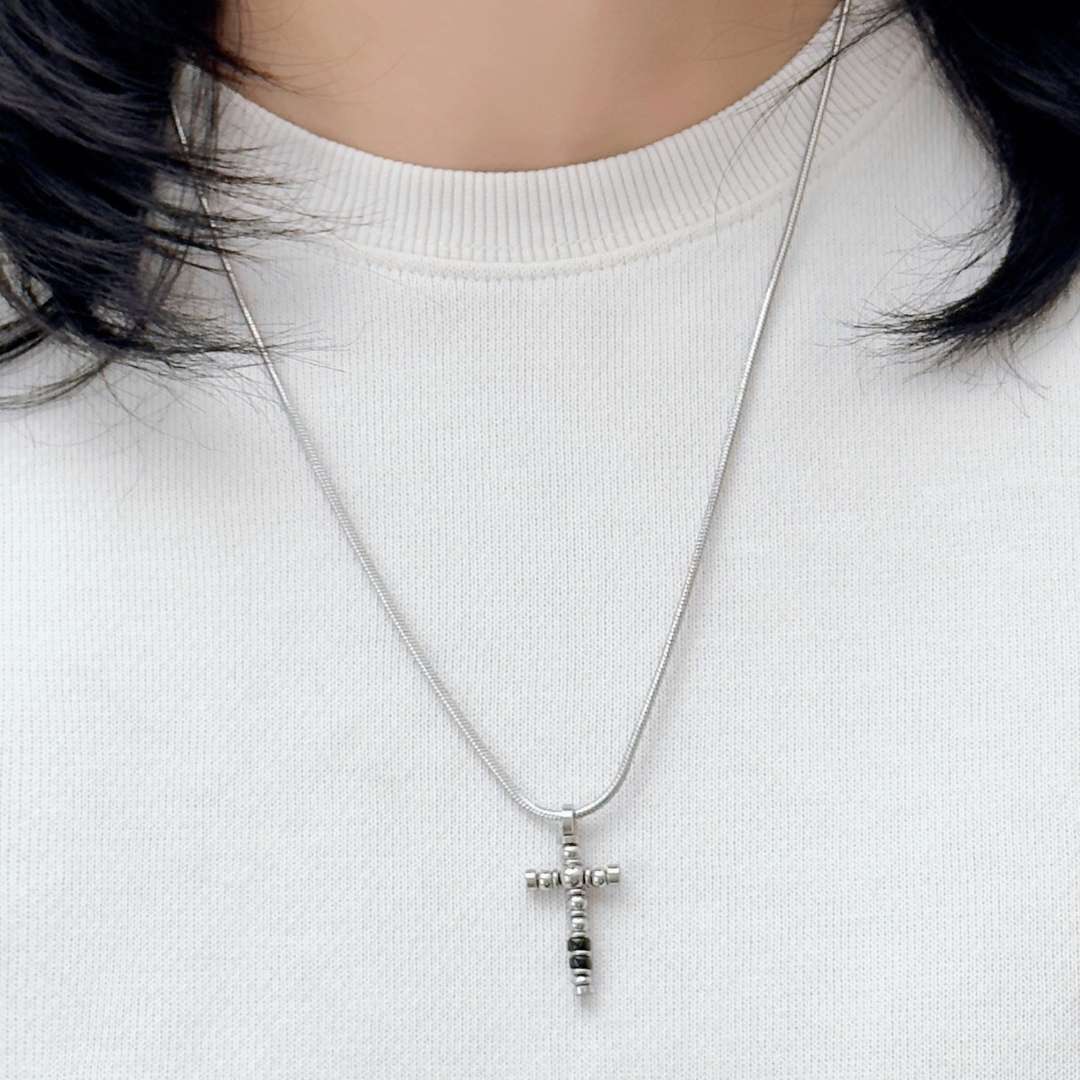 Granger Bead Cross Long Necklace (Silver) - BLFX