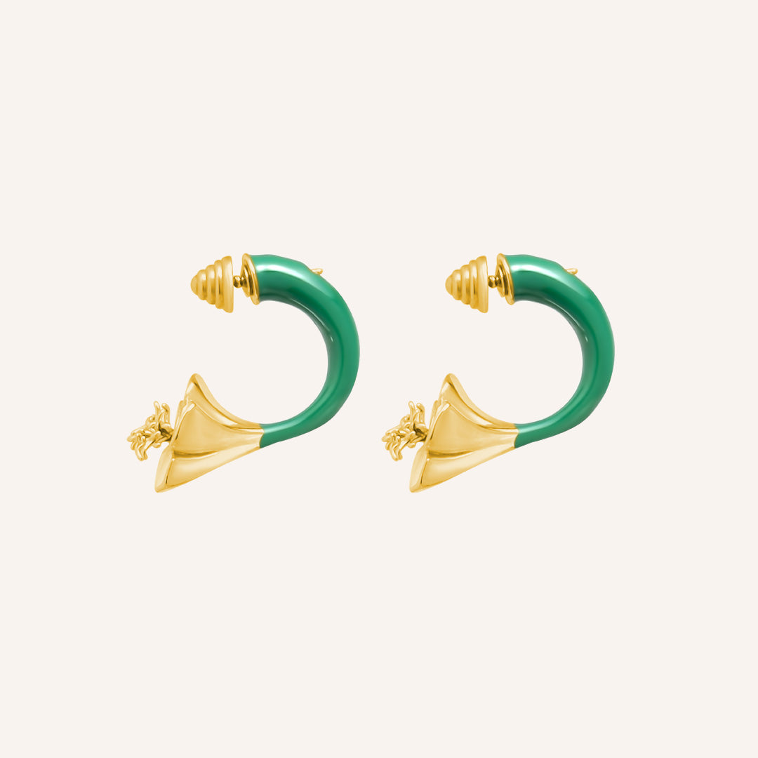Alba Flower Green Swing Earring - Gold