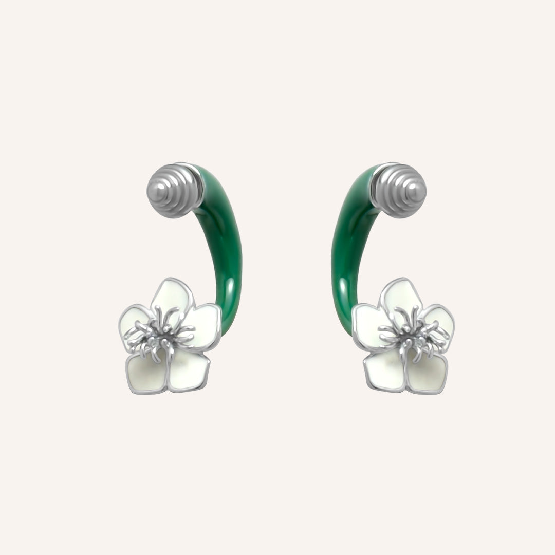 Alba Flower Green Swing Earring - Silver