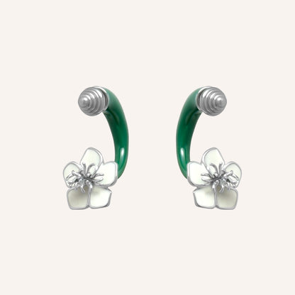 Alba Flower Green Swing Earring - Silver