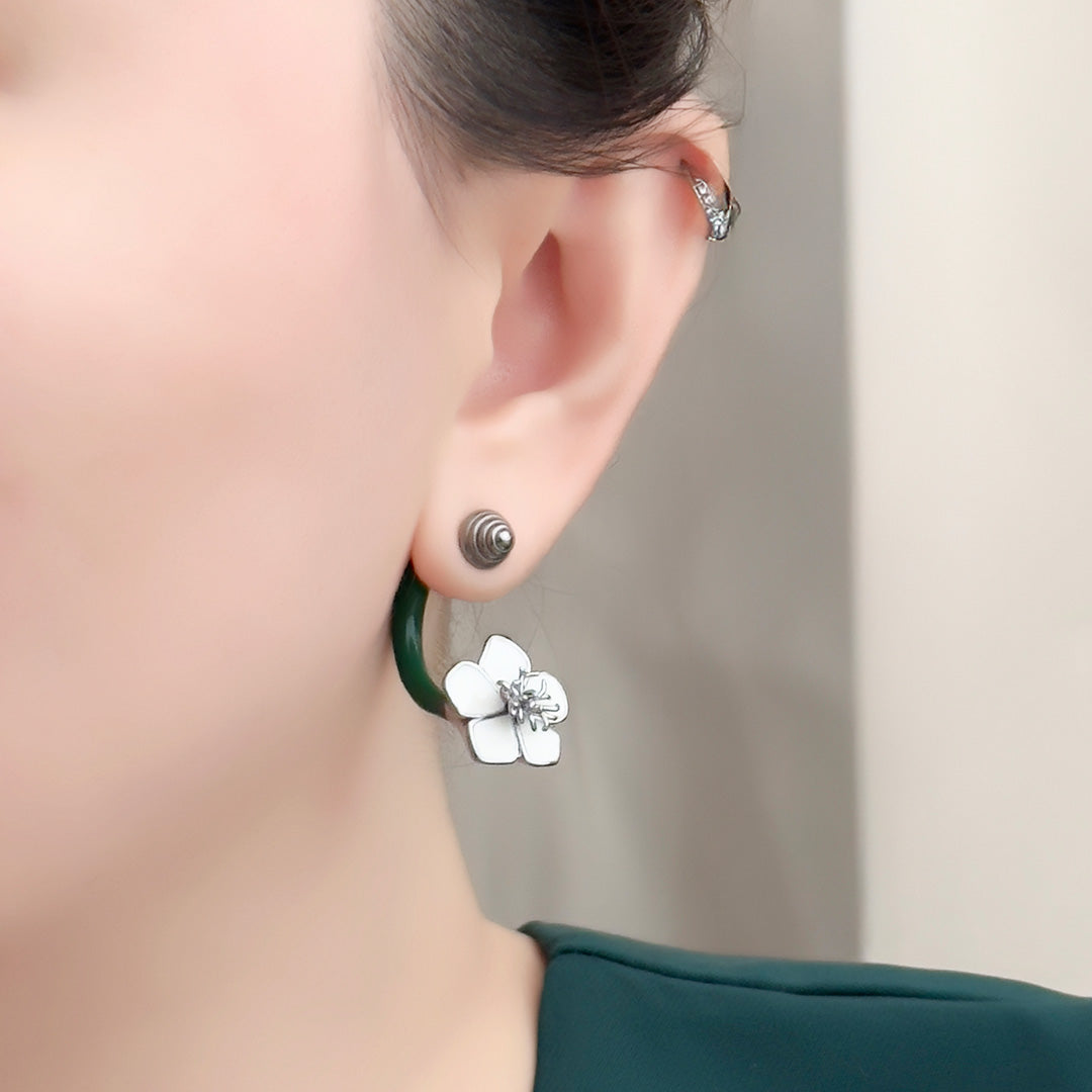 Alba Flower Green Swing Earring - Silver