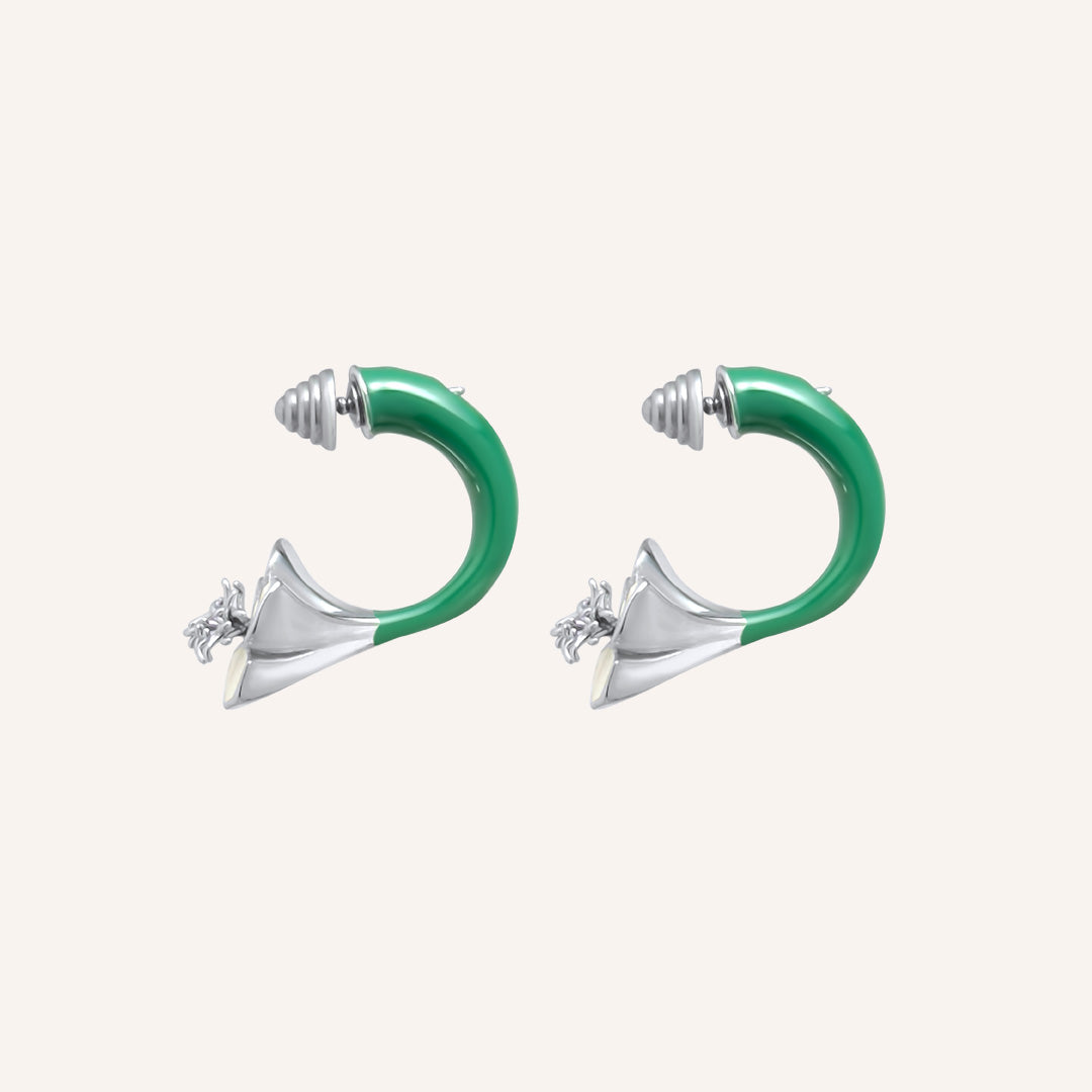Alba Flower Green Swing Earring - Silver