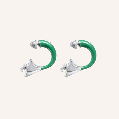 Alba Flower Green Swing Earring - Silver
