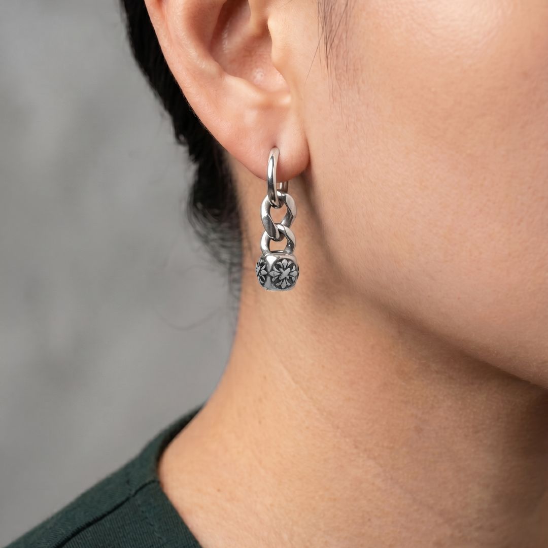Alistair Chrome Bead Chain Hoop Earring - Single - BLFX