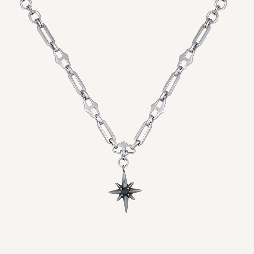 Alma Black Star Pointy Chain Necklace