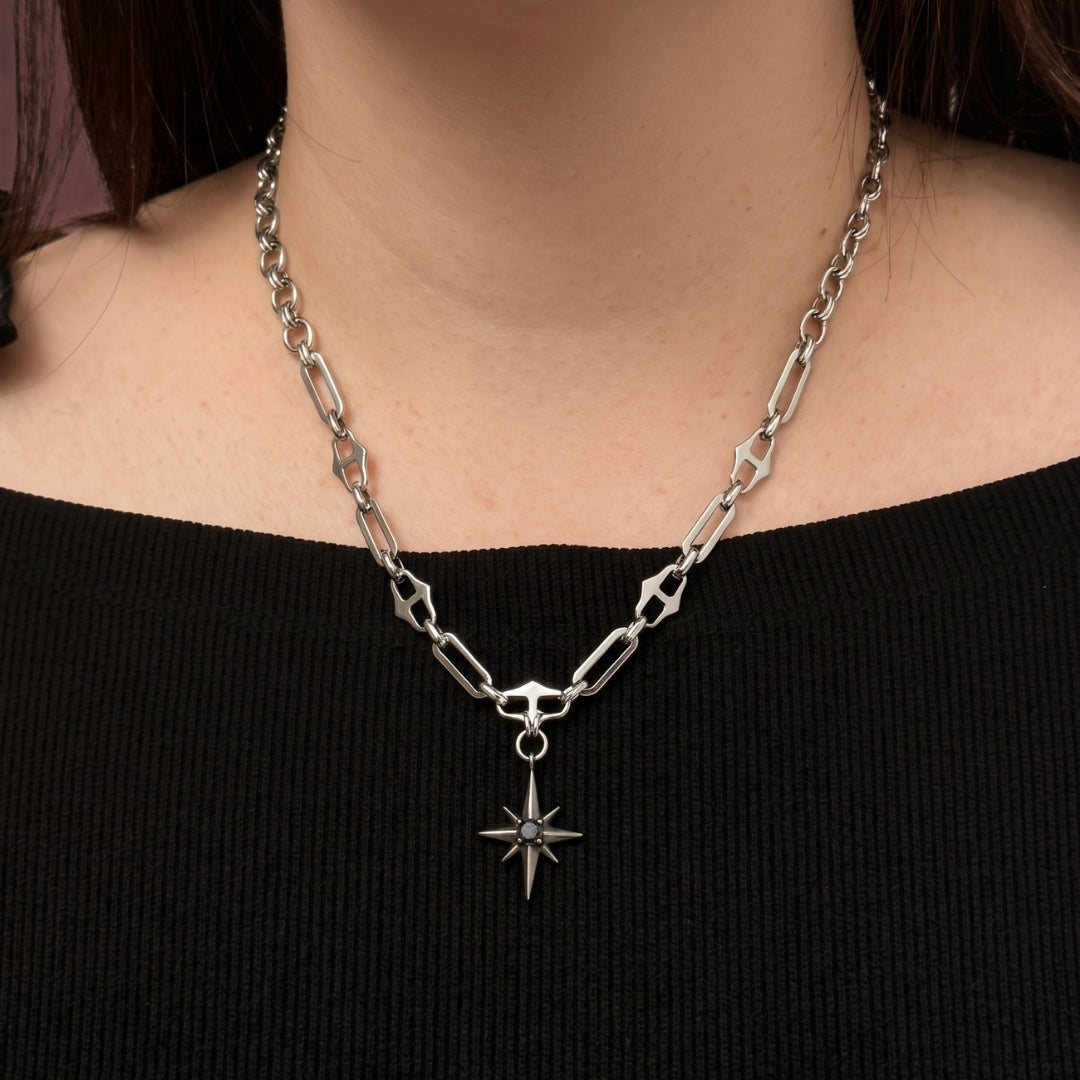 Alma Black Star Pointy Chain Necklace