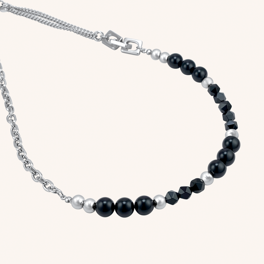 Alvan Black Agate Stone Hybrid Chain Necklace