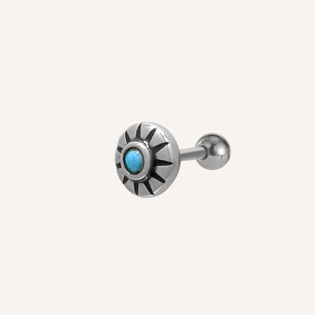 Amory Turquoise Sun Flat Back Earring - Silver (single)