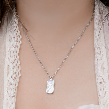 Annett Shell Rectangle Necklace - Silver