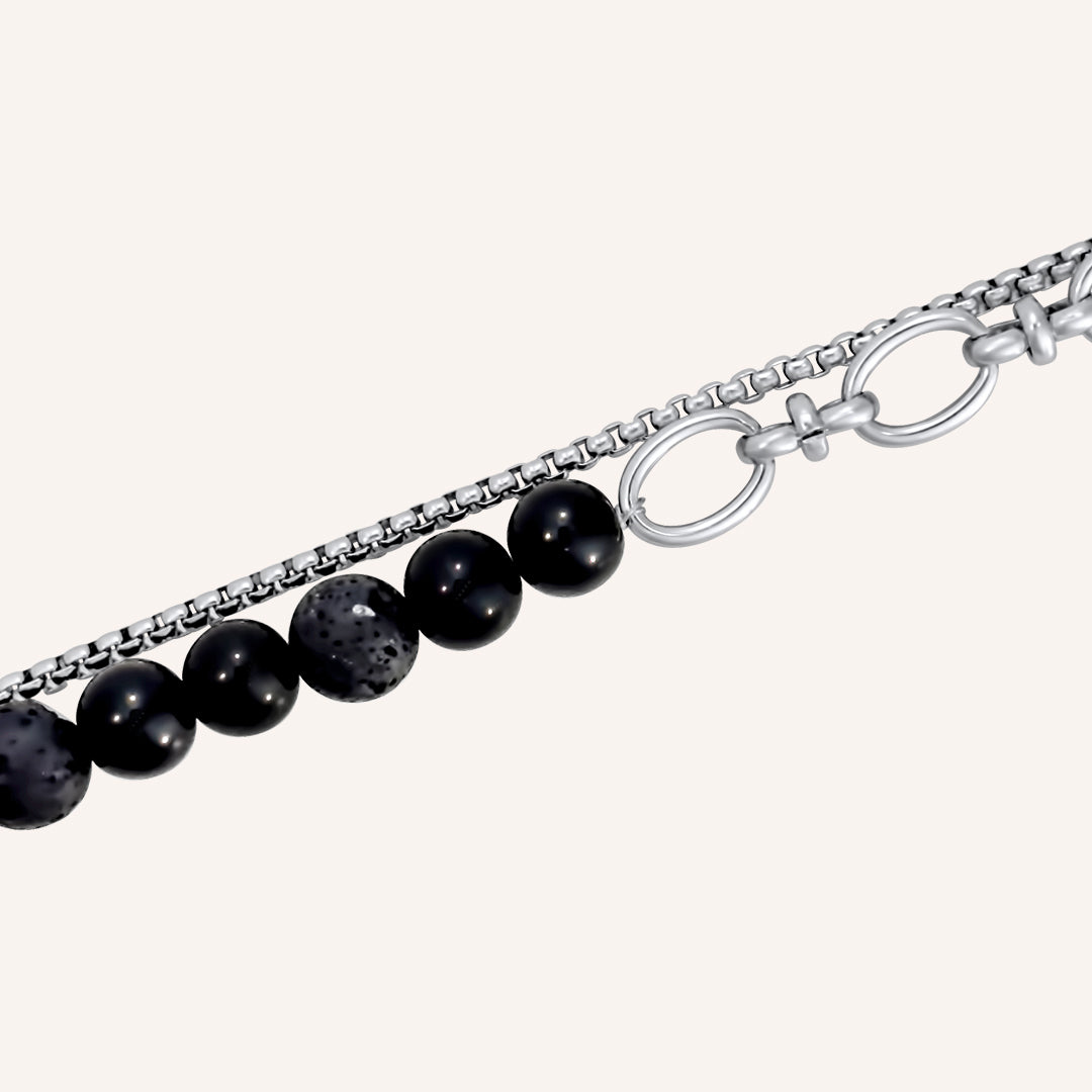 Archer Black Volcano Beads Hybrid Chain Bracelet