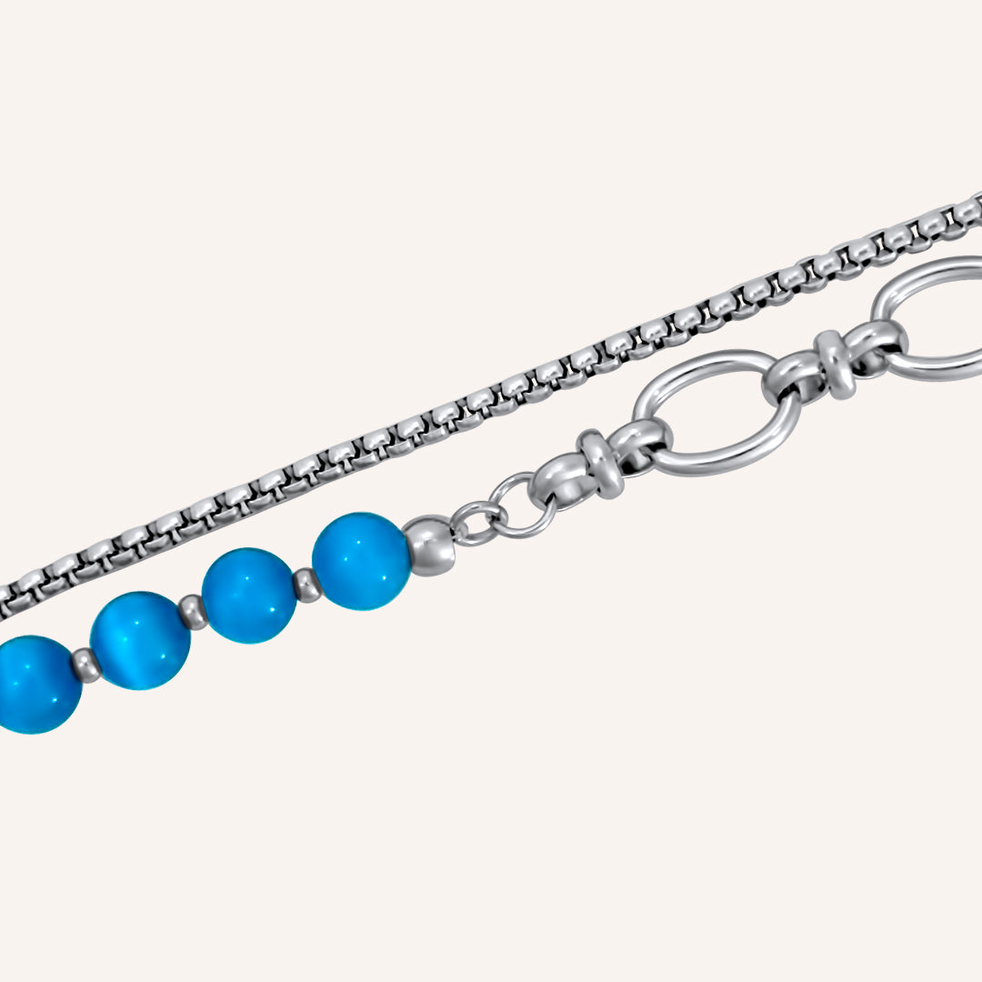 Archer Blue Tiger Eye Beads Hybrid Chain Bracelet