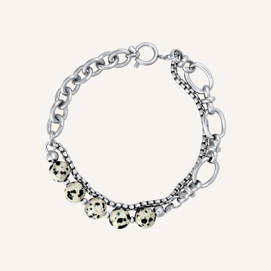 Archer Dalmatian Jasper Beads Hybrid Chain Bracelet