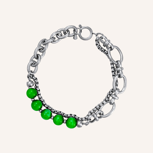 Archer Green Tiger Eye Beads Hybrid Chain Bracelet