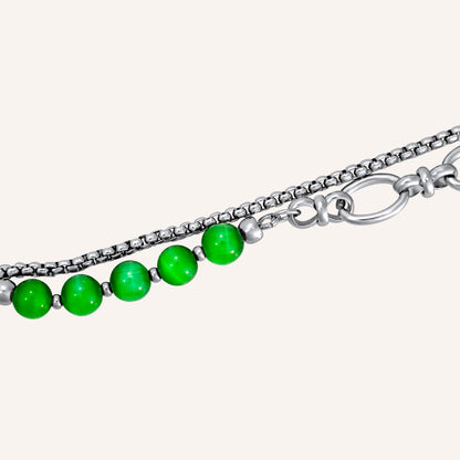 Archer Green Tiger Eye Beads Hybrid Chain Bracelet