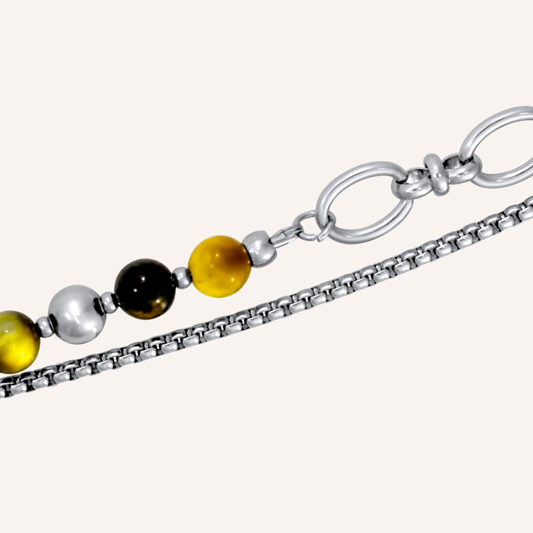 Archer Honey Blue Tigers Eye beads Hybrid Chain Bracelet