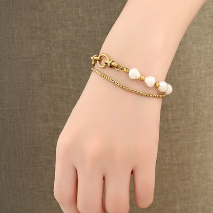 Archer Pearl Hybrid Chain Bracelet - Gold
