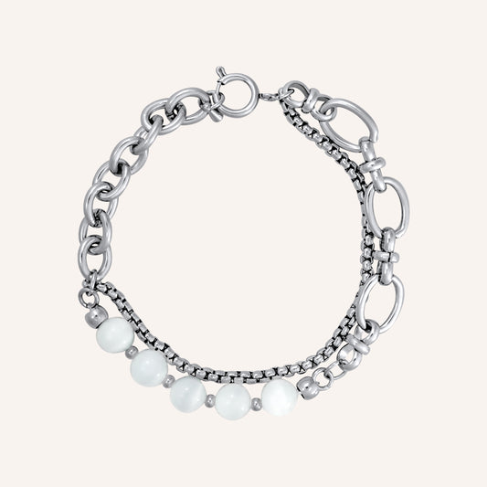 Archer White Tiger Eye Beads Hybrid Chain Bracelet