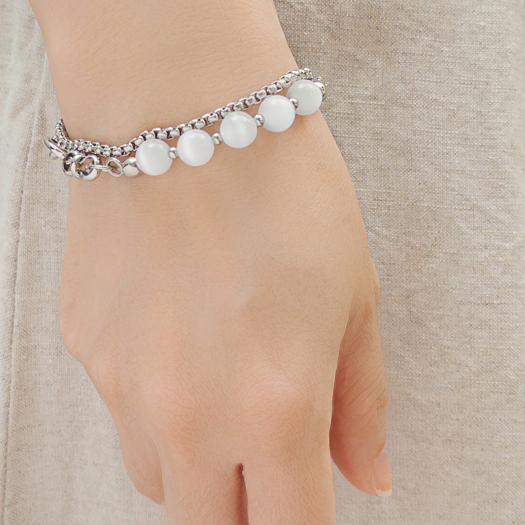 Archer White Tiger Eye Beads Hybrid Chain Bracelet