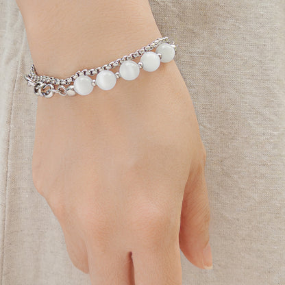 Archer White Tiger Eye Beads Hybrid Chain Bracelet