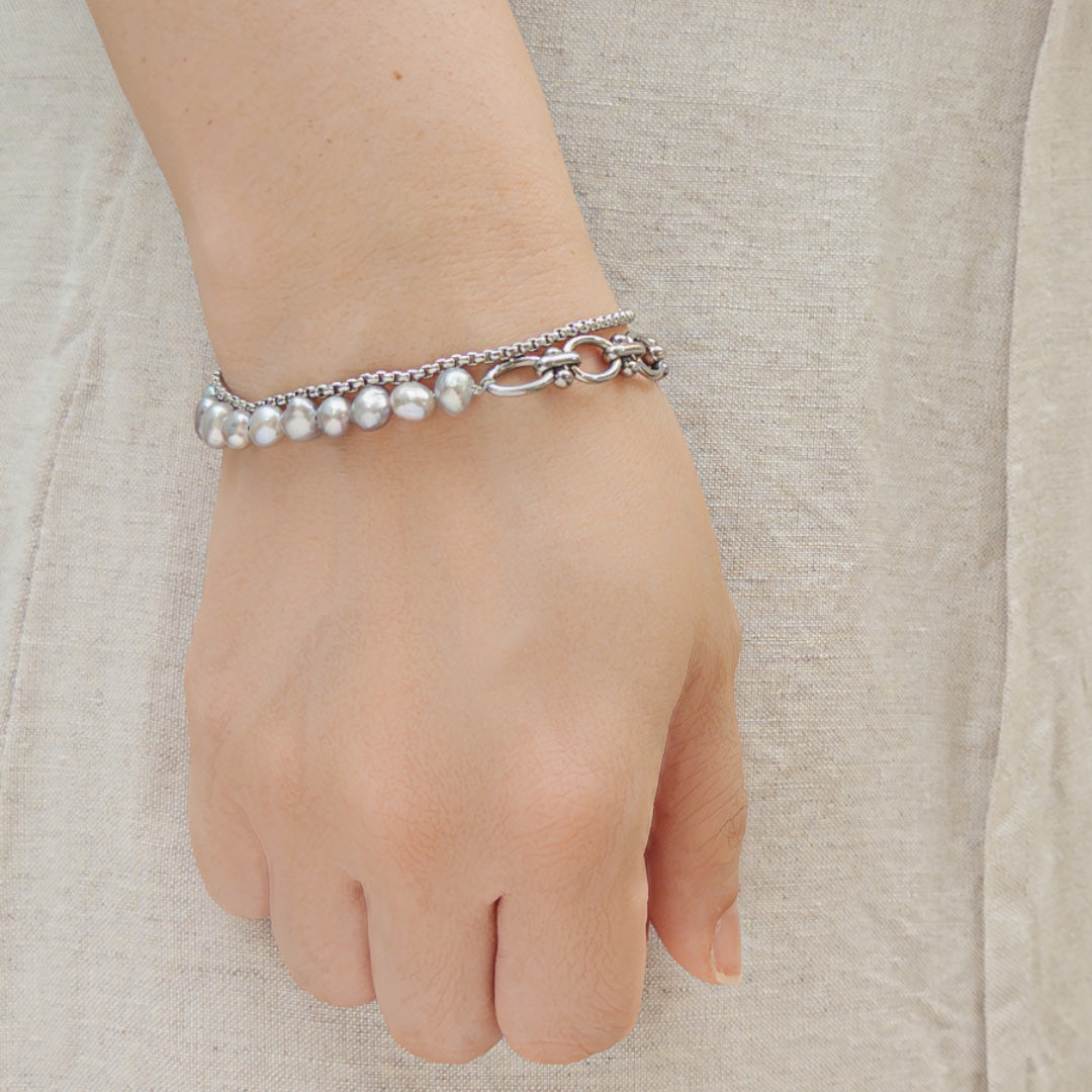 Archie Grey Pearl Hybrid Chain Bracelet