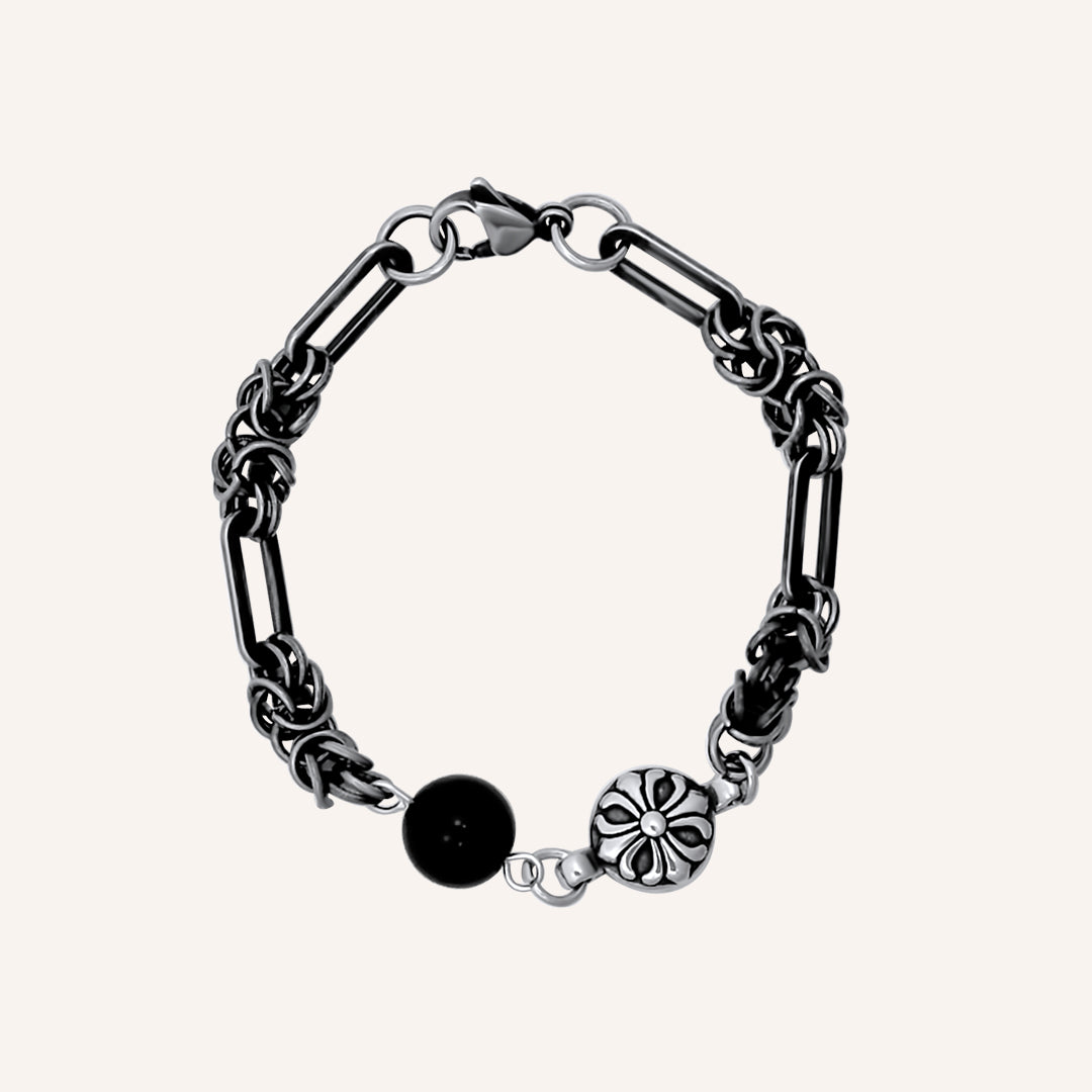 Arjun Black Agate Chrome Bead Chain Bracelet