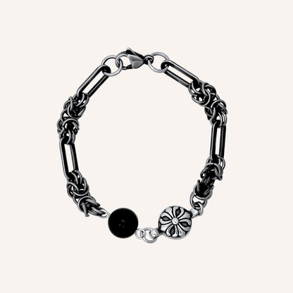 Arjun Black Agate Chrome Bead Chain Bracelet