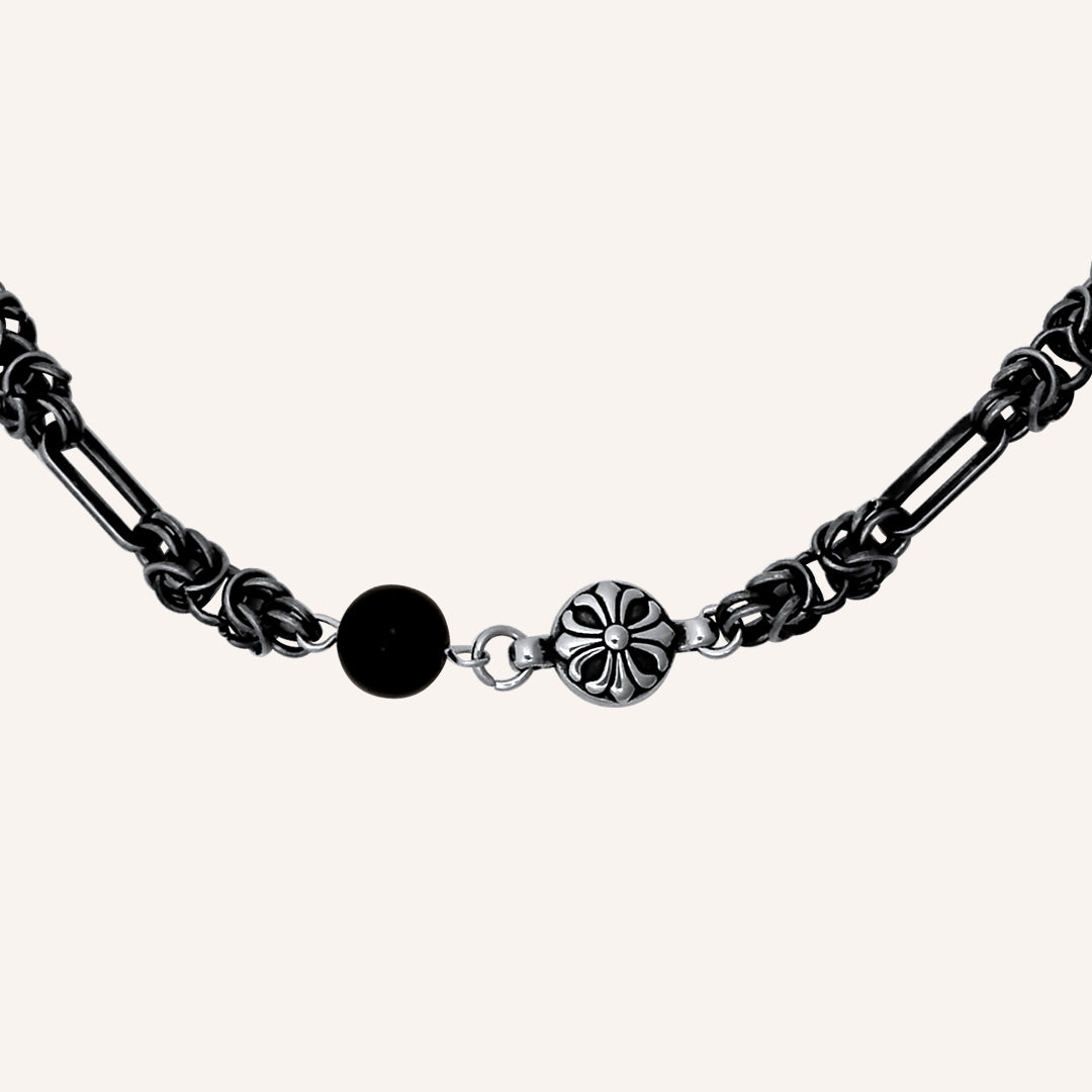 Arjun Black Agate Chrome Bead Chain Bracelet