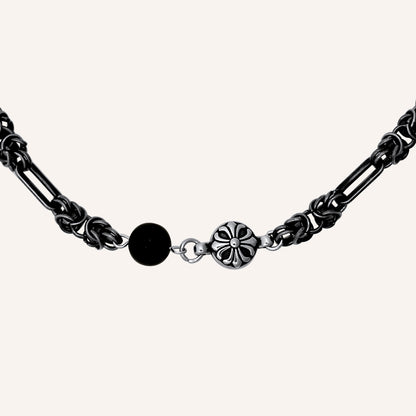 Arjun Black Agate Chrome Bead Chain Bracelet