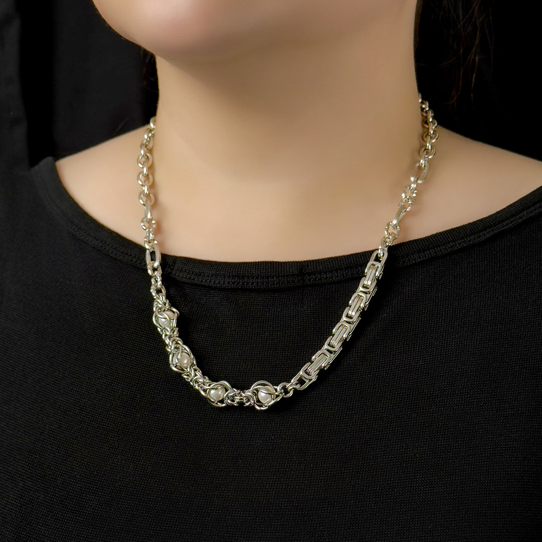 Audra Chainmail Hybrid Necklace - White