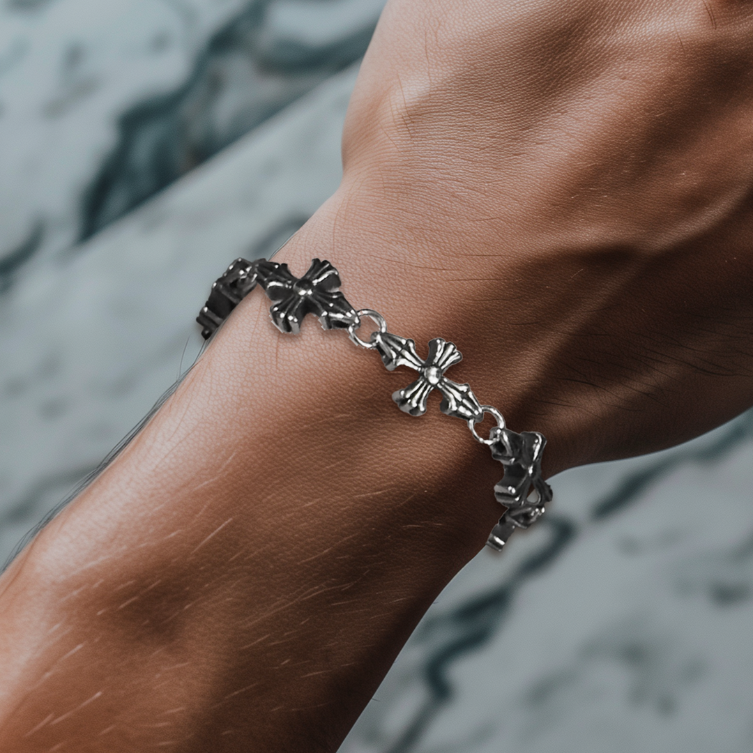 Avi Pointy Chrome Cross Bracelet