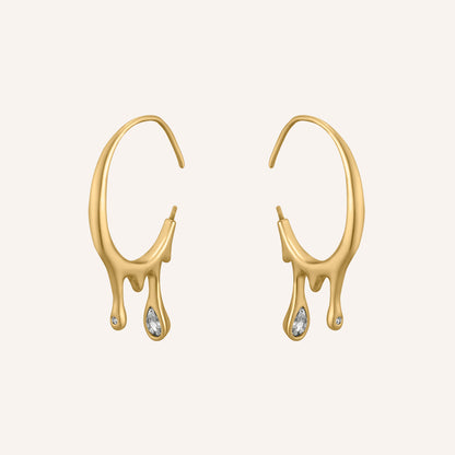 Bailey Melt Rhinestone Hoop Earrings  - Gold