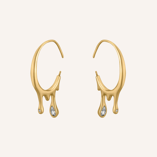 Bailey Melt Rhinestone Hoop Earrings  - Gold