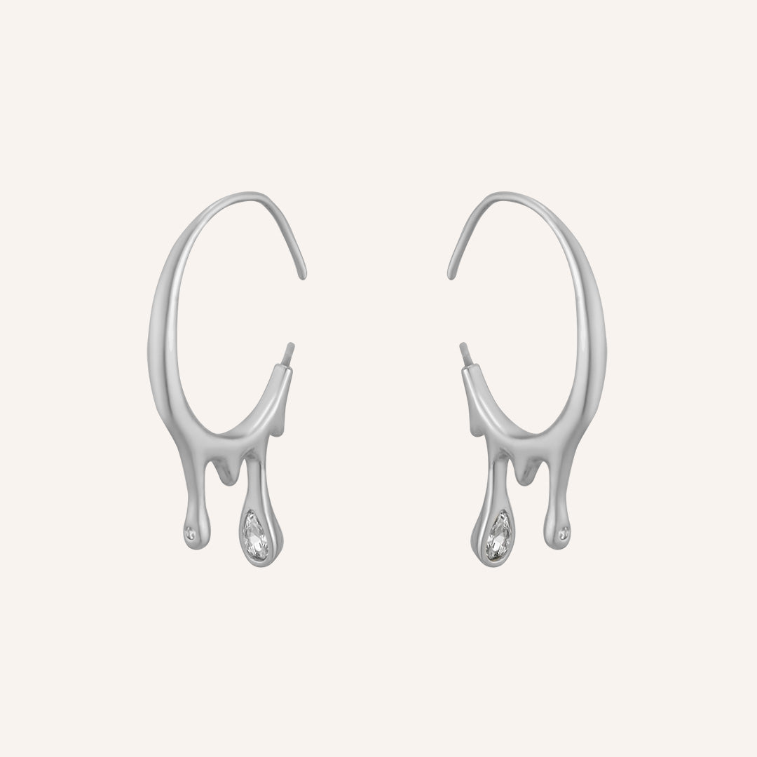 Bailey Melt Rhinestone Hoop Earrings - Silver