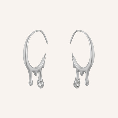 Bailey Melt Rhinestone Hoop Earrings - Silver