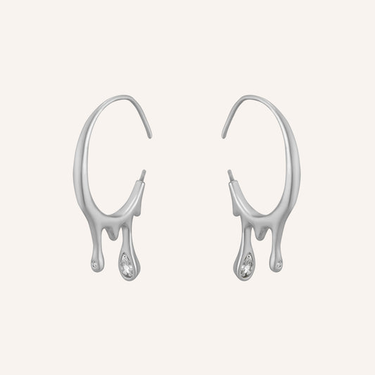 Bailey Melt Rhinestone Hoop Earrings - Silver