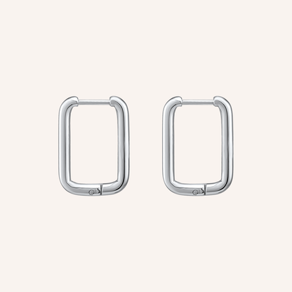 Bare Rounded Rectangle Hoop Earring - Silver