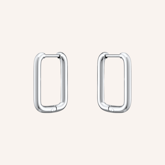 Bare Rounded Rectangle Hoop Earring - Silver