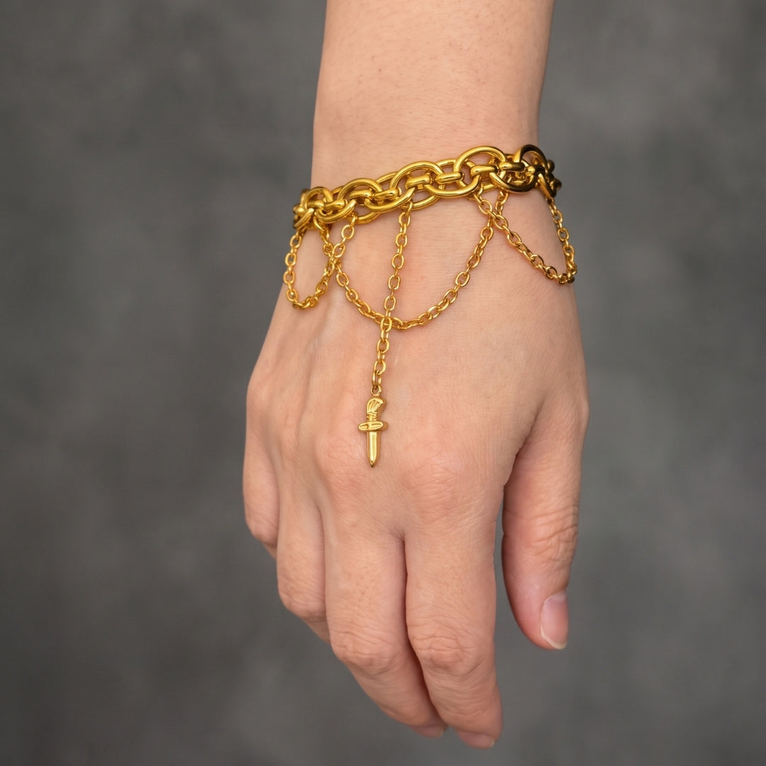 Bathin Chain Drop Sword Bracelet (Gold)