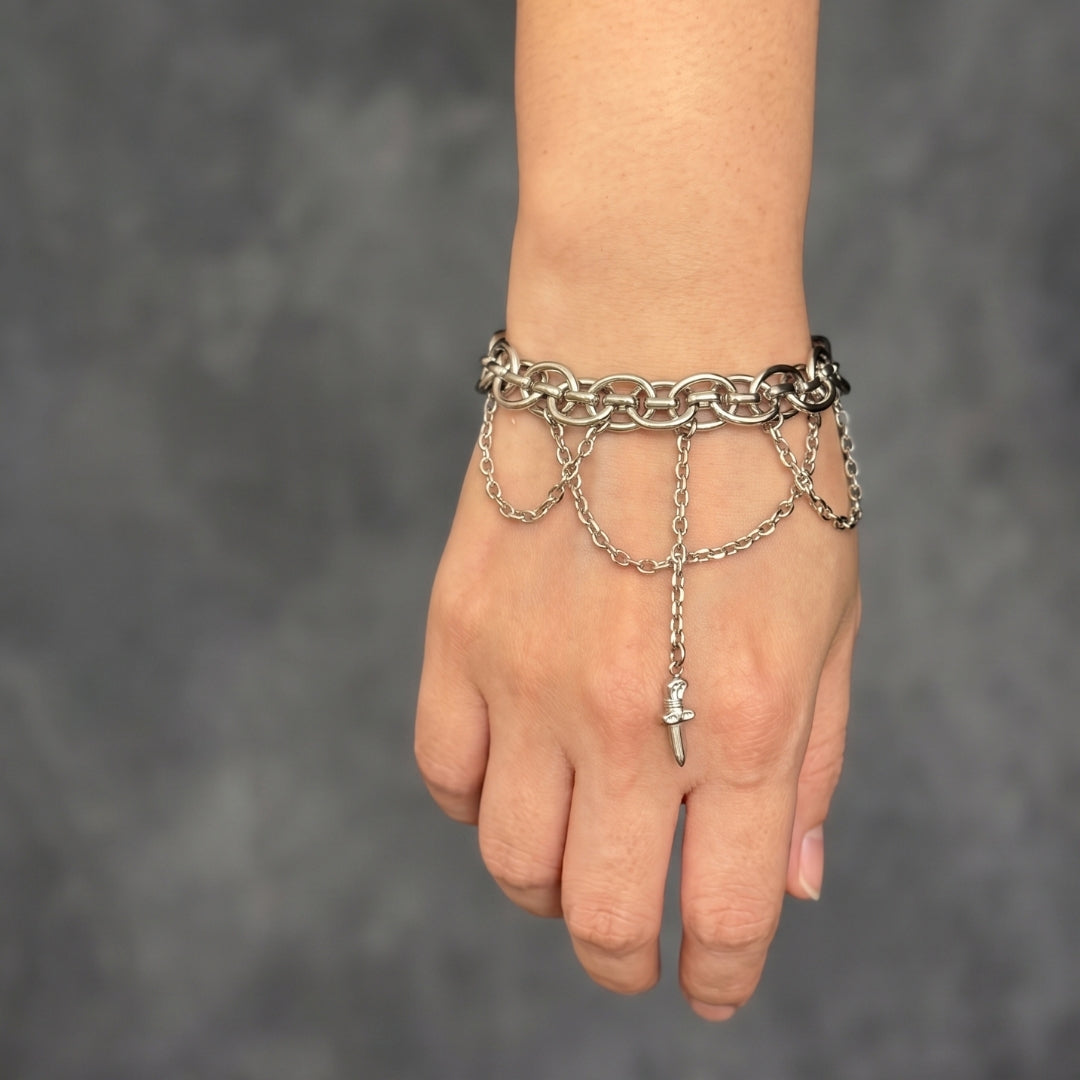 Bathin Chain Drop Sword Bracelet (Silver)